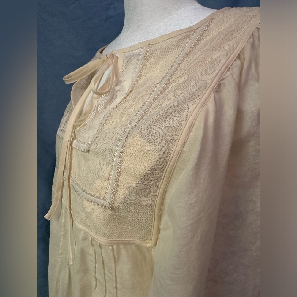 Jenny Han Cream Cotton Linen Top with Butterfly Sleeves Lace Bust Sz 8 NWT $195 - Picture 5 of 7